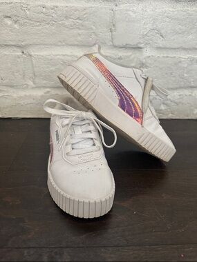 Puma Kids White Sneakers with Iridescent Pink-Gold Formstrip